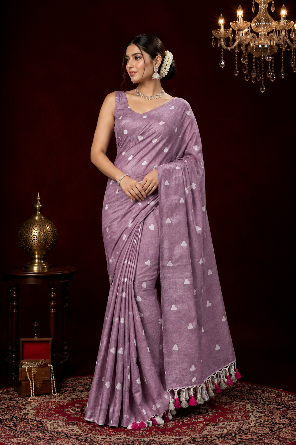 Khadi cotton saree with beautiful heart embroidery work.