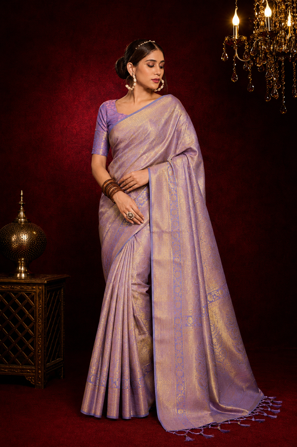 Soft silk saree with zari weaving work.