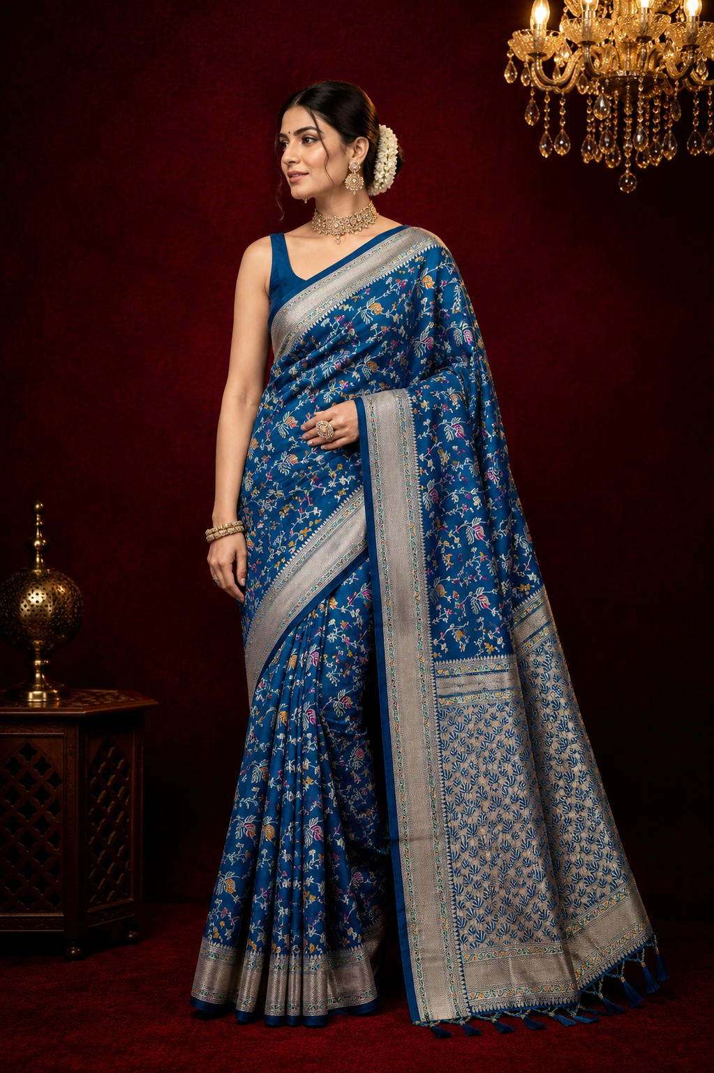 Premium banarasi silk saree with meenakari zari weaving work.