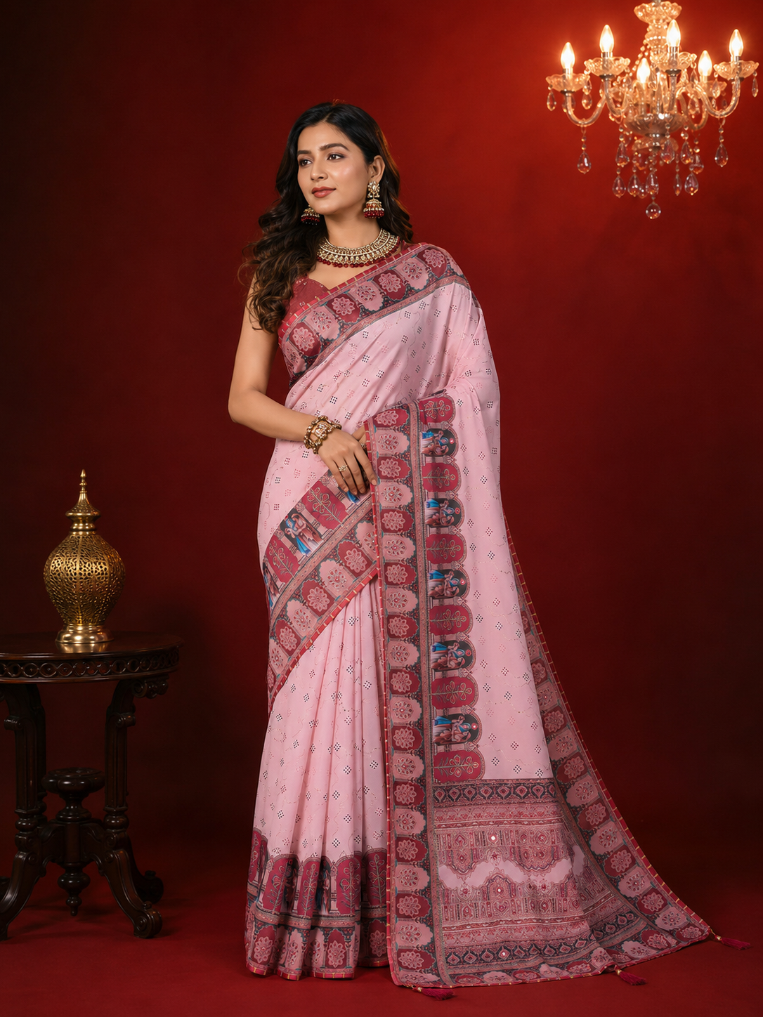 Fancy muslin cotton saree with digital printed work.