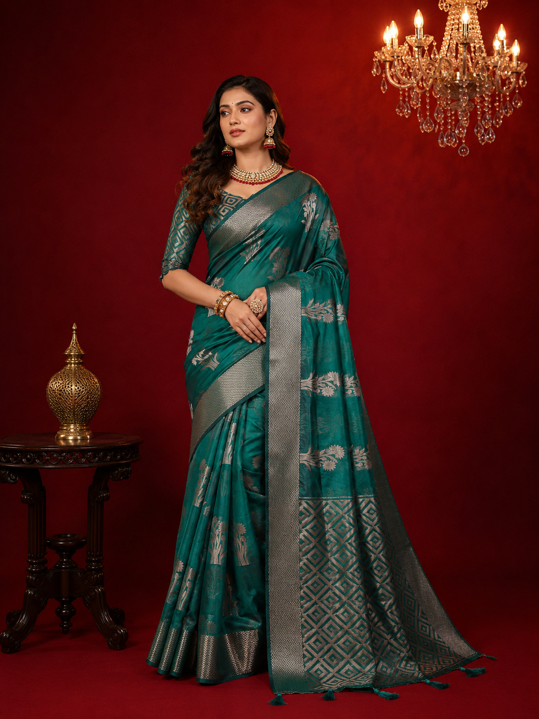 Fancy organza silk banarasi saree with zari weaving work.