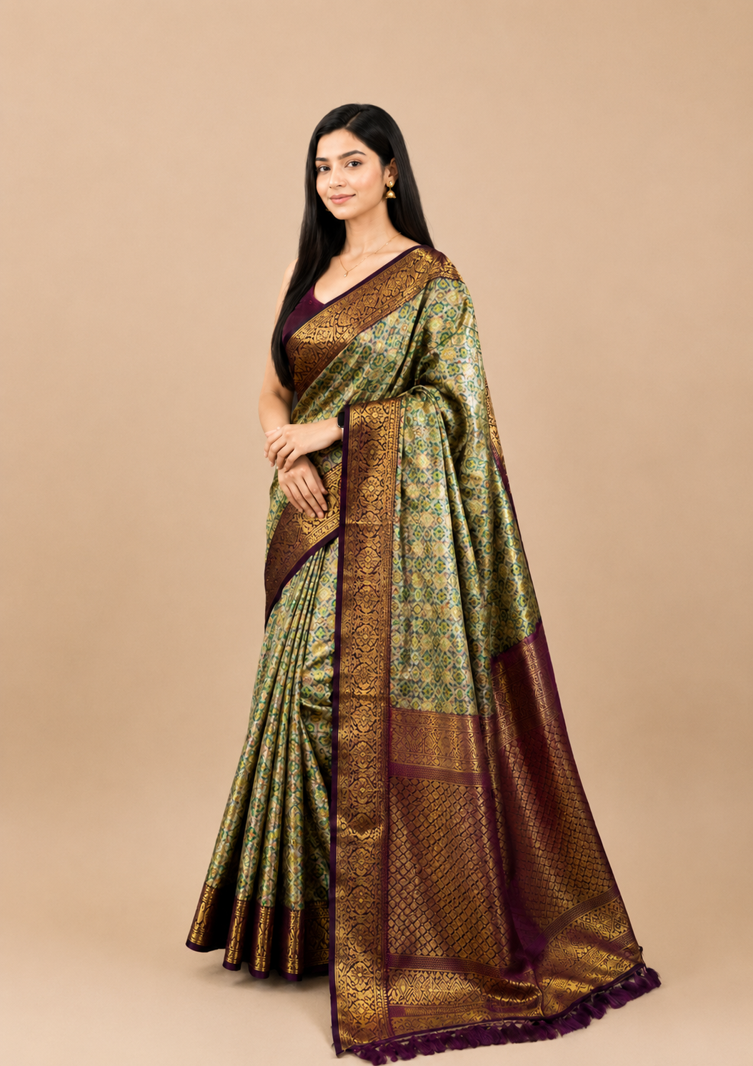 Dharmavaram soft silk saree with zari weaving work.