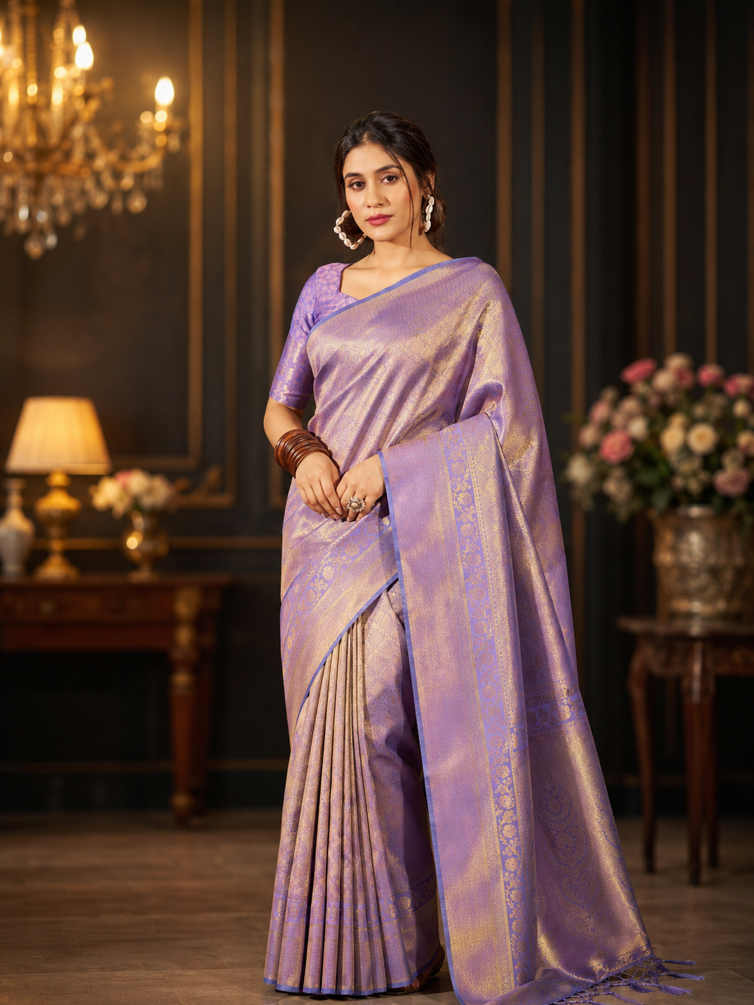 Soft silk saree with zari weaving work.