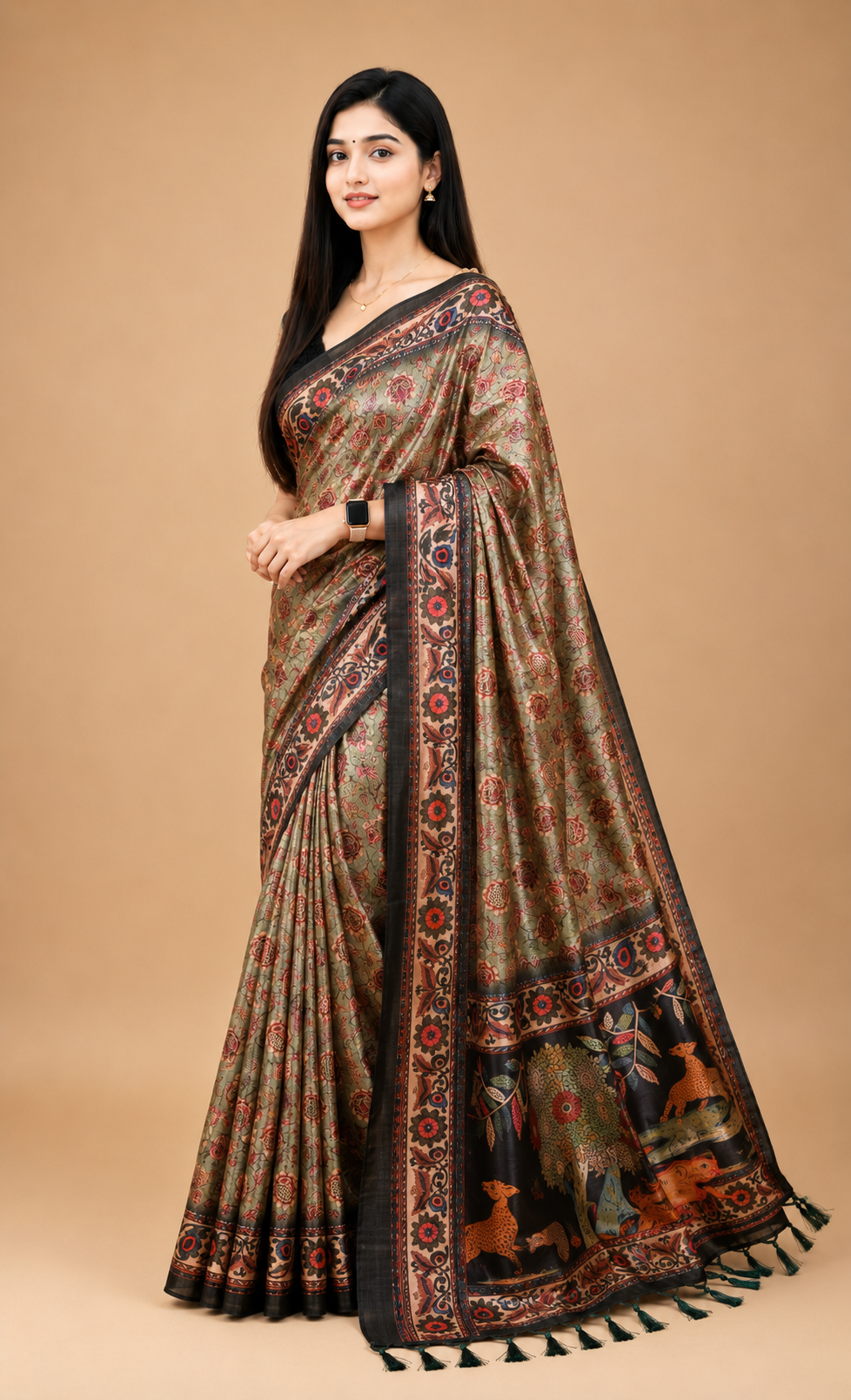 Soft silk saree with digital printed work.