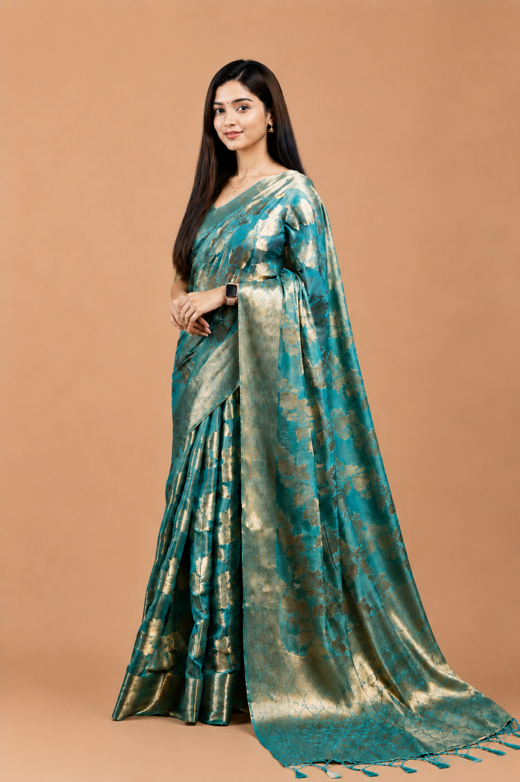 Rama green jimmy choo saree with weaving work.