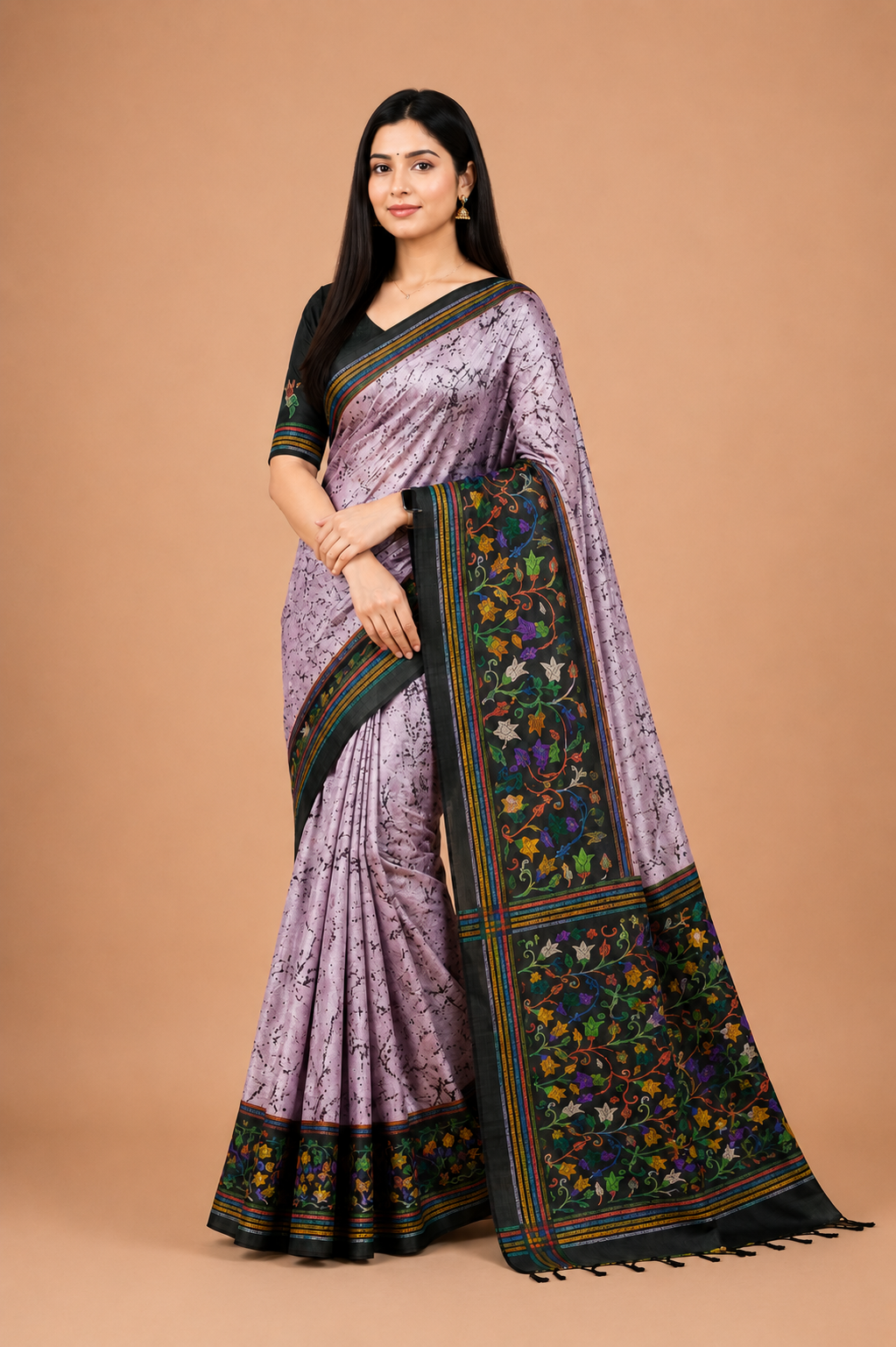 Tussar silk saree with digital printed work