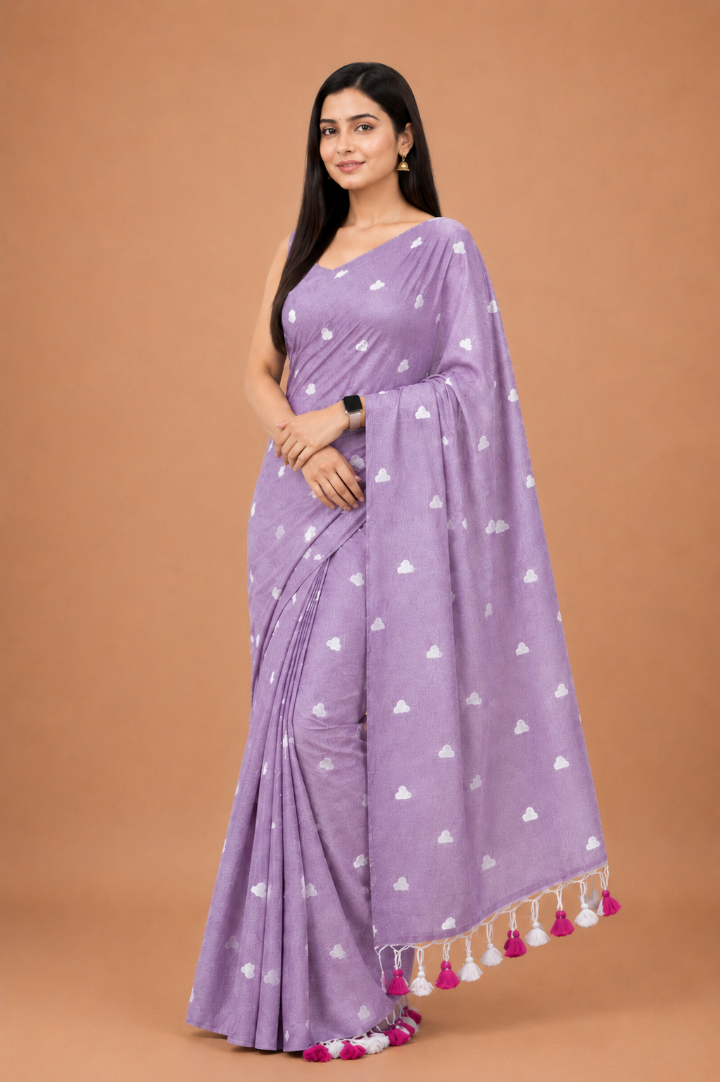 Khadi cotton saree with beautiful heart embroidery work.