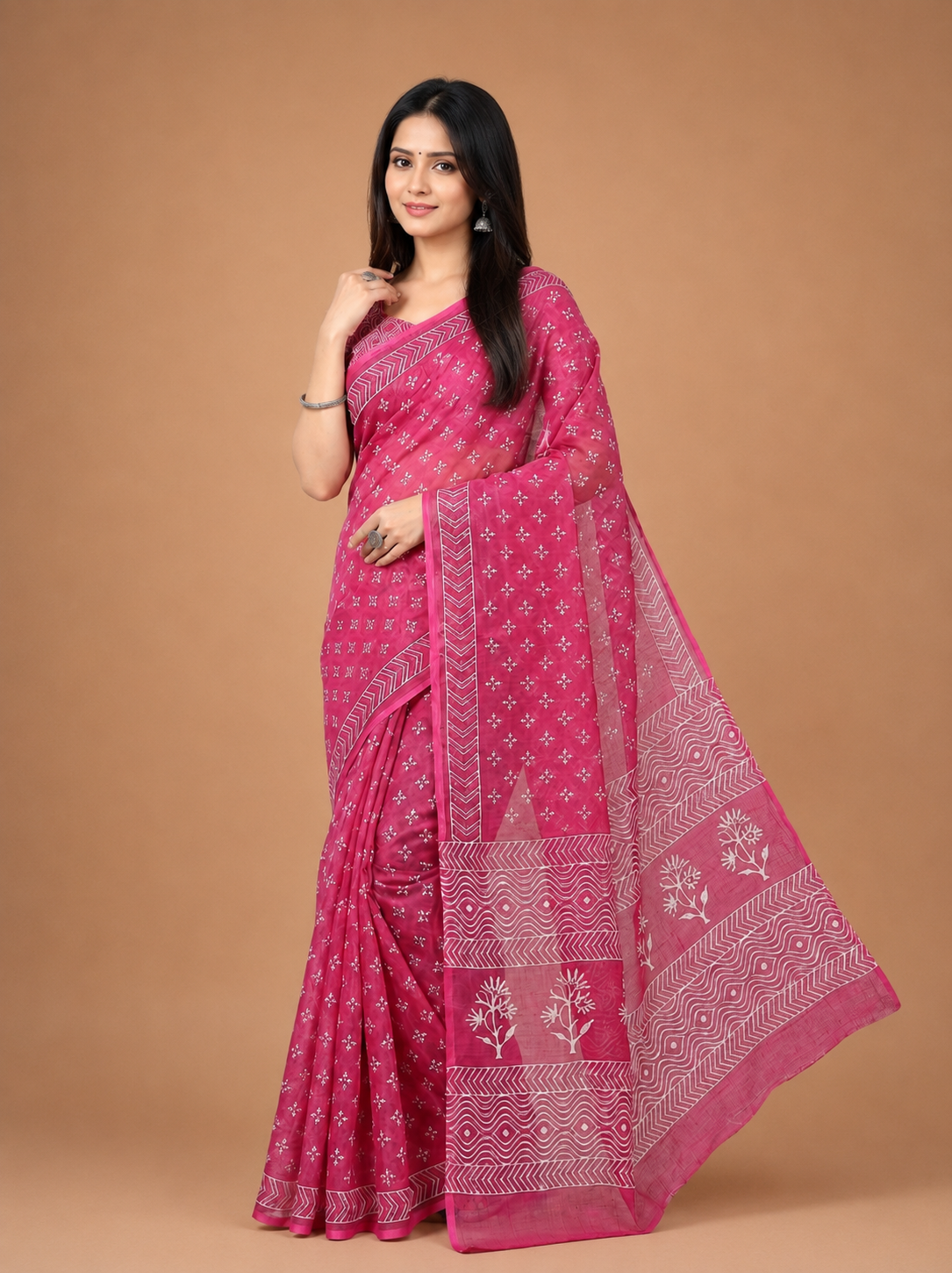 Soft flowy linen cotton saree with digital printed work.