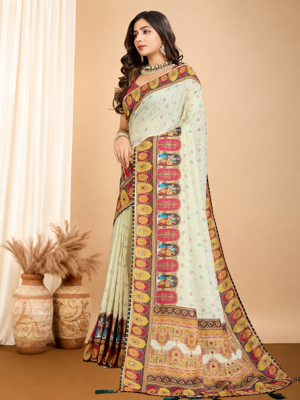 Fancy muslin cotton saree with digital printed work.