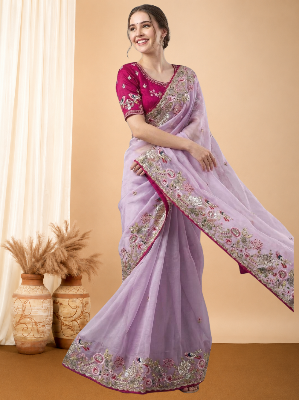 Jimmy choo saree with thread work and sequence work with Ready made blouse.