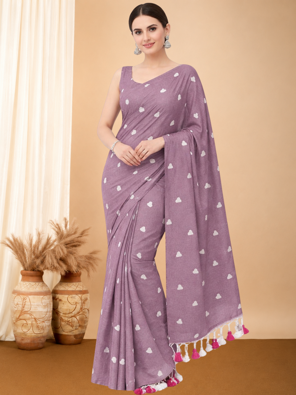 Khadi cotton saree with beautiful heart embroidery work.