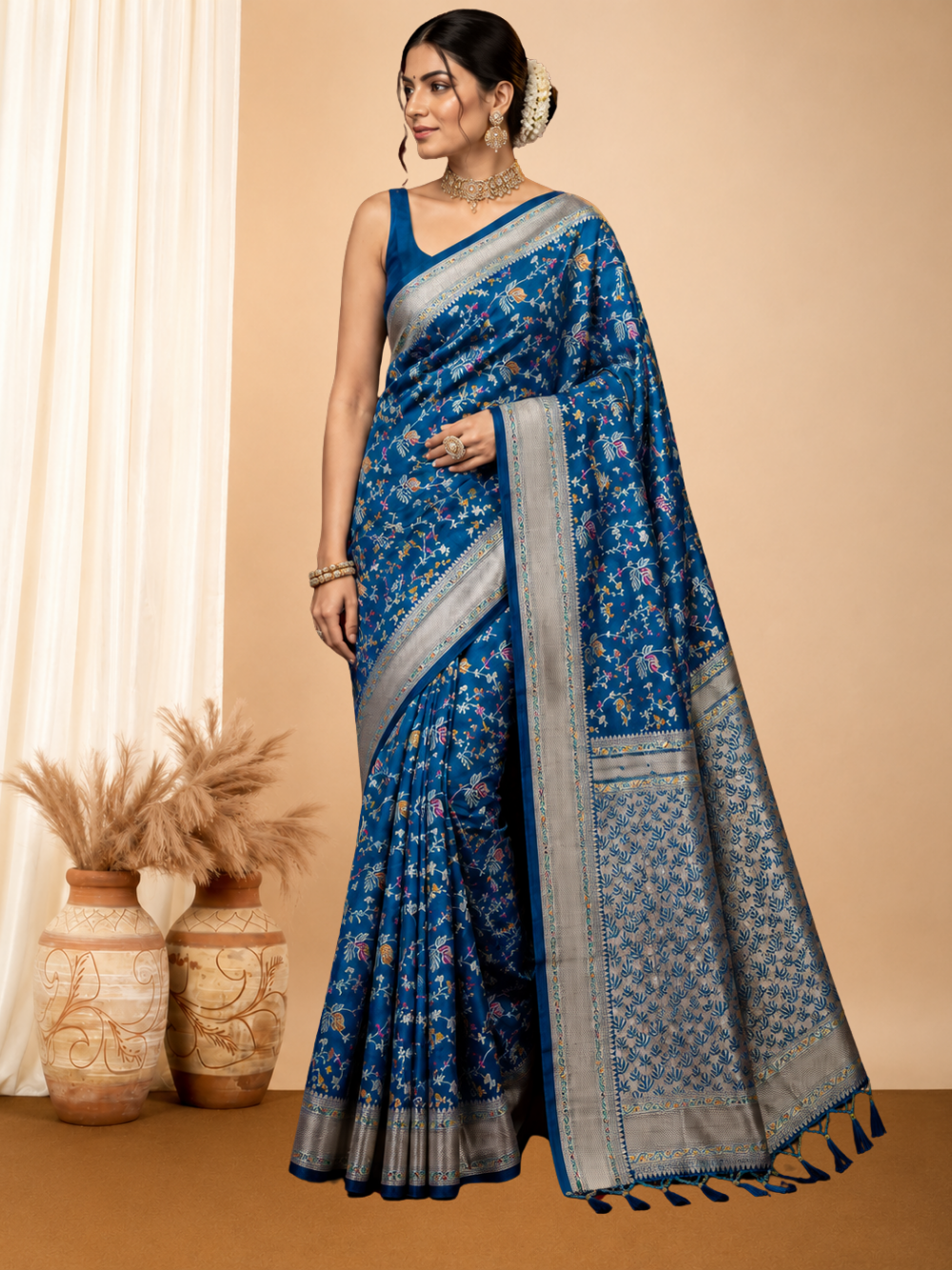 Premium banarasi silk saree with meenakari zari weaving work.