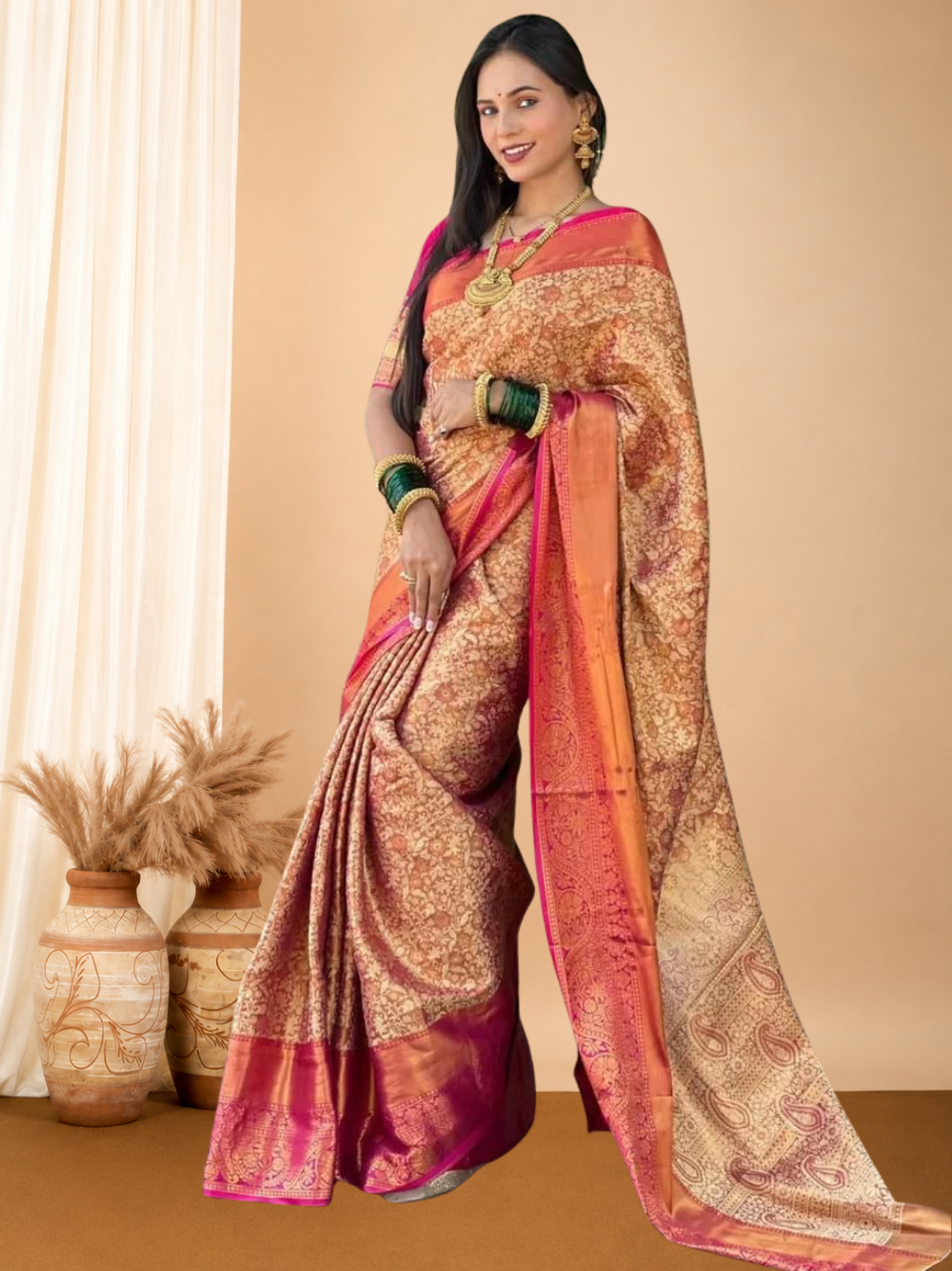 Premium banarasi tissue silk saree with zari weaving work.