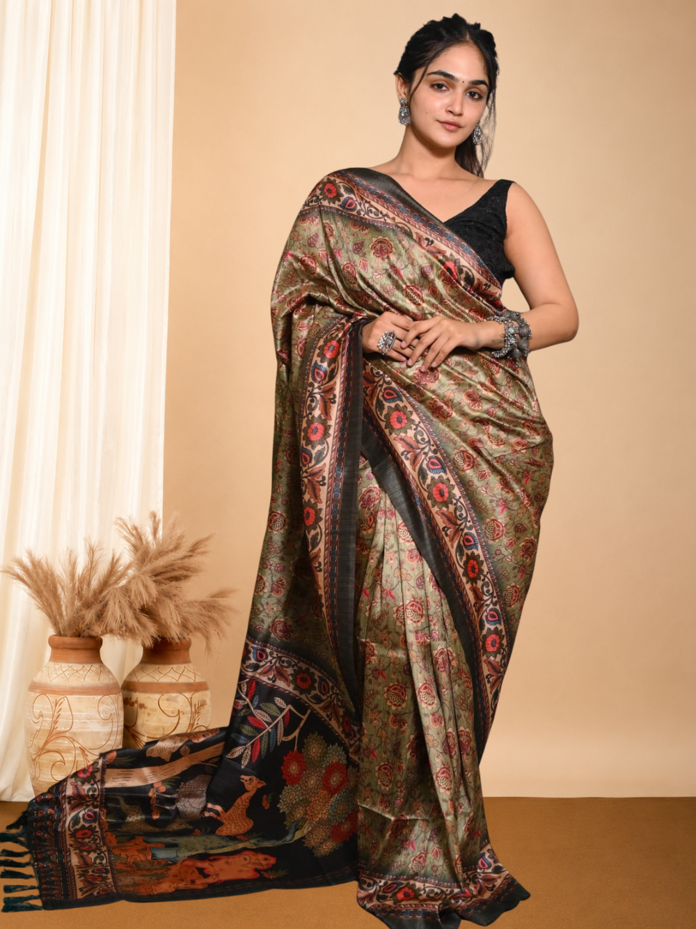 Soft silk saree with digital printed work.