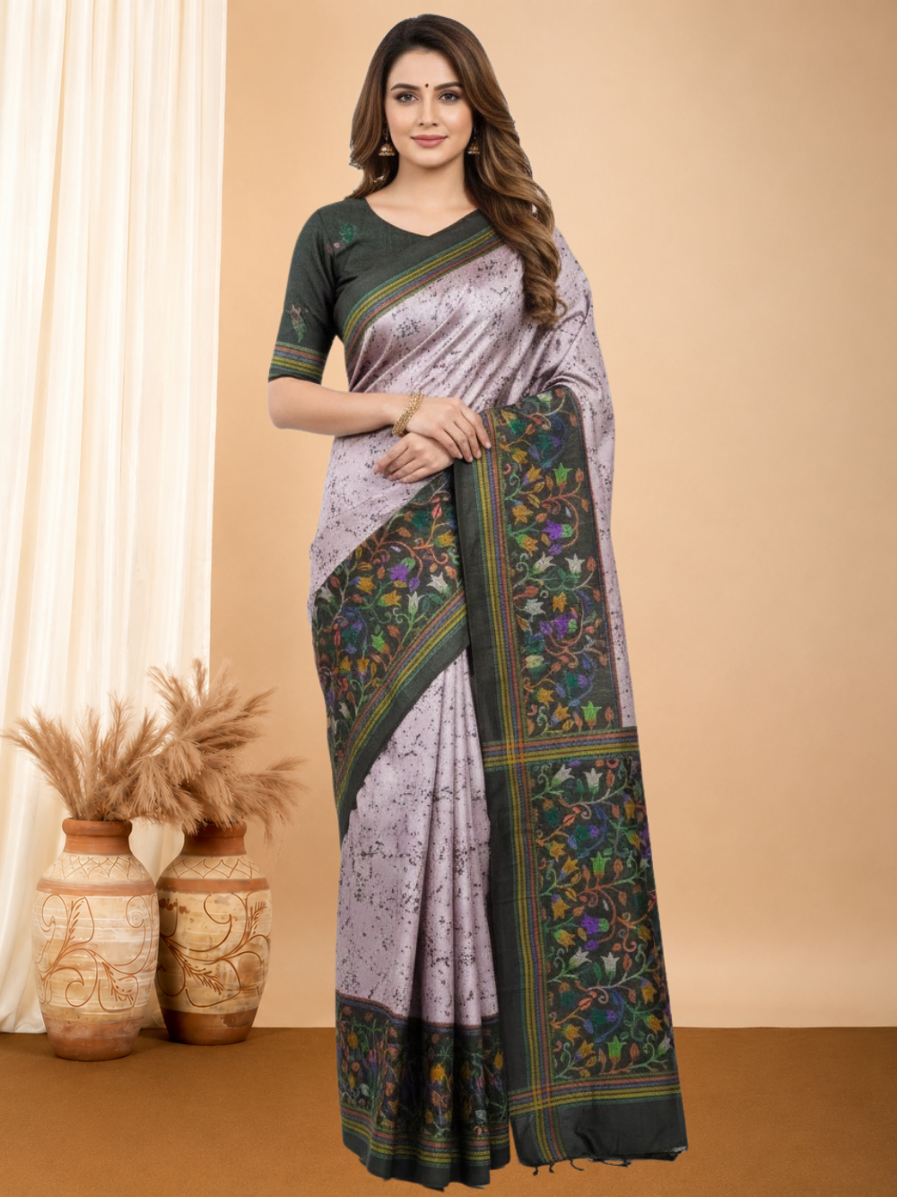 Tussar silk saree with digital printed work