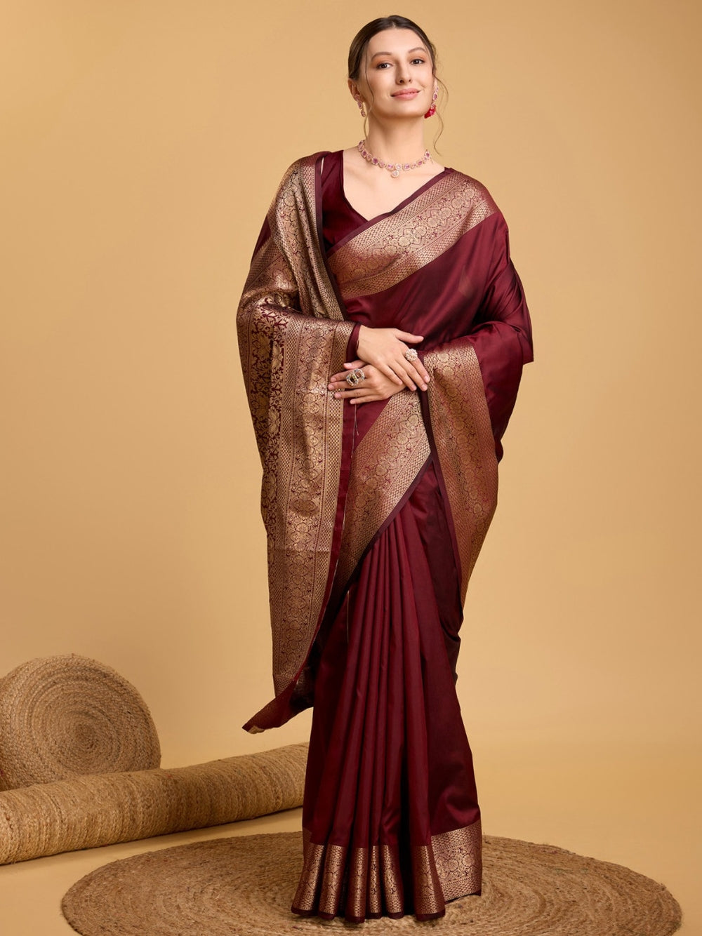 Soft kanchipuram silk saree with golden zari weaving work.