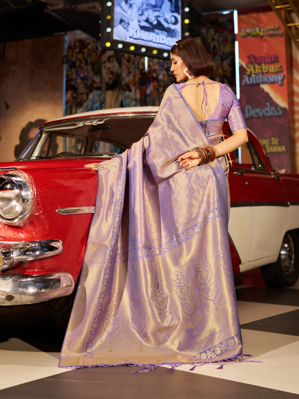 Soft silk saree with zari weaving work.