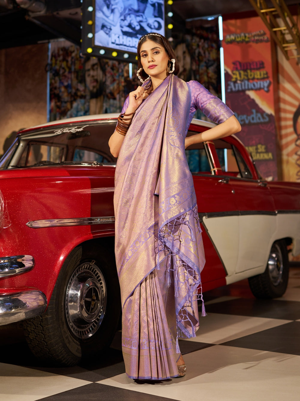 Soft silk saree with zari weaving work.