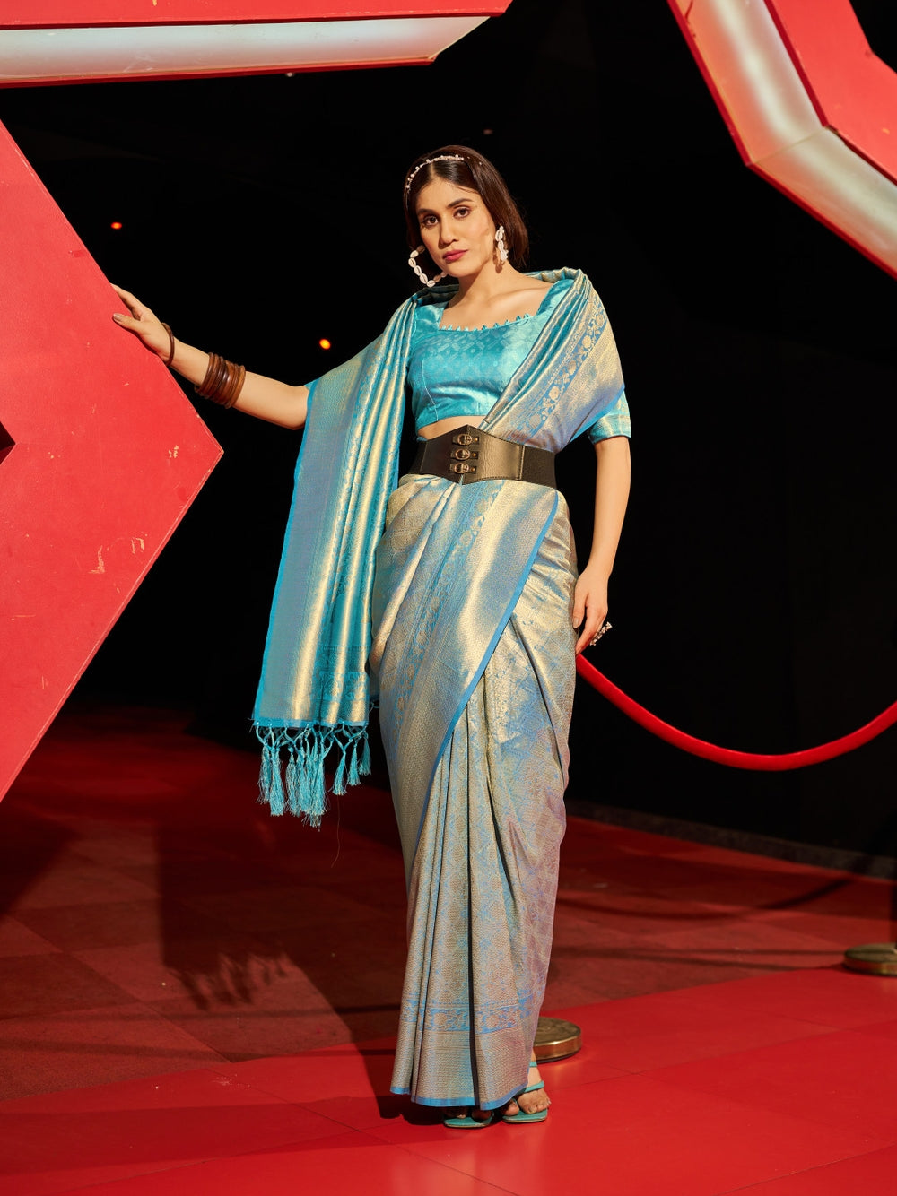 Soft silk saree with zari weaving work.