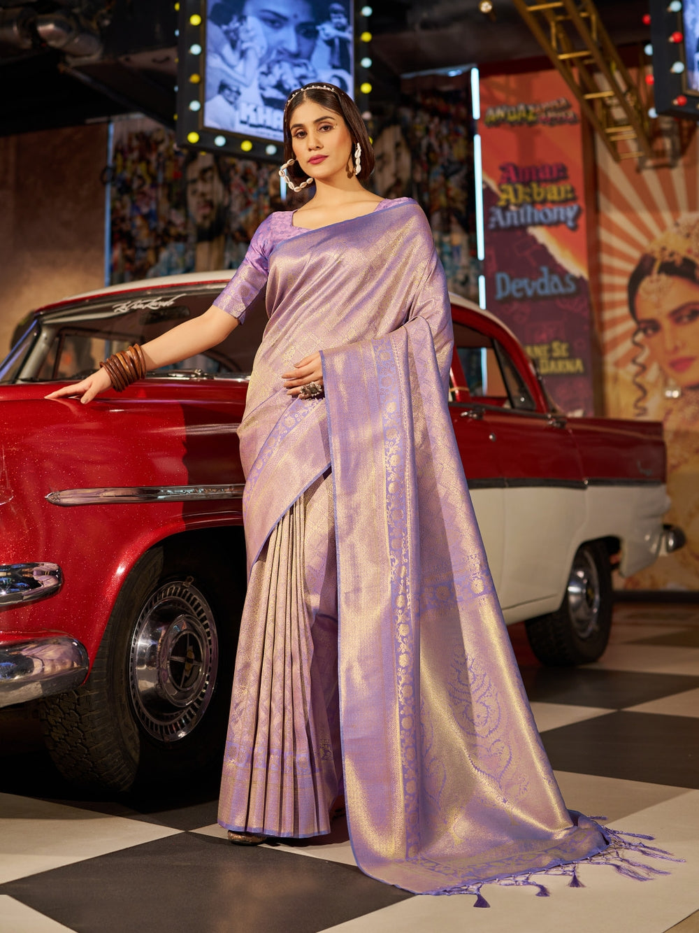 Soft silk saree with zari weaving work.