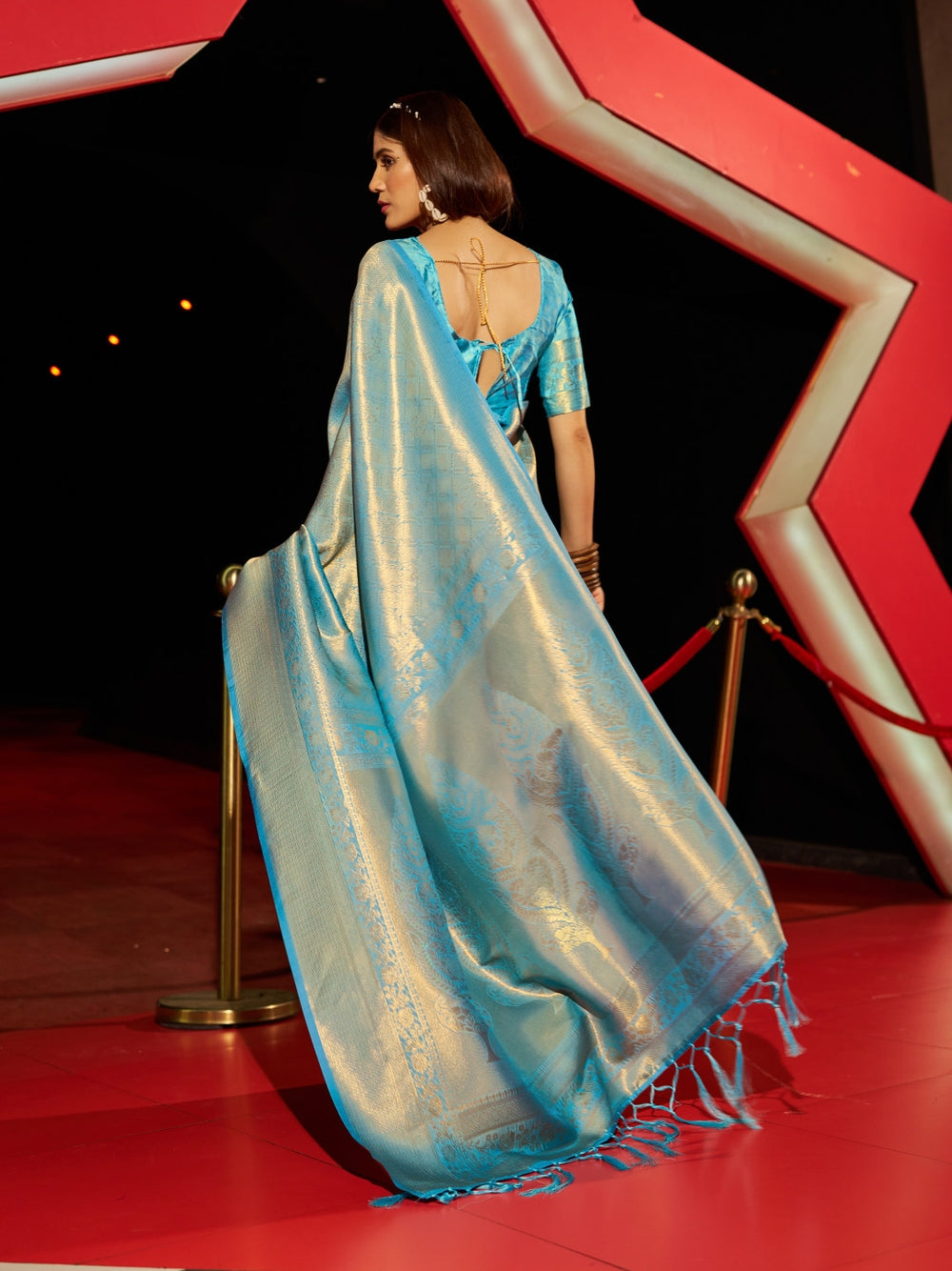 Soft silk saree with zari weaving work.