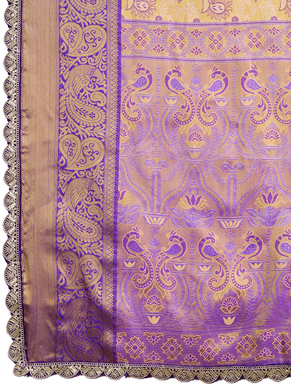 Kanjivaram silk saree with zari weaving work.