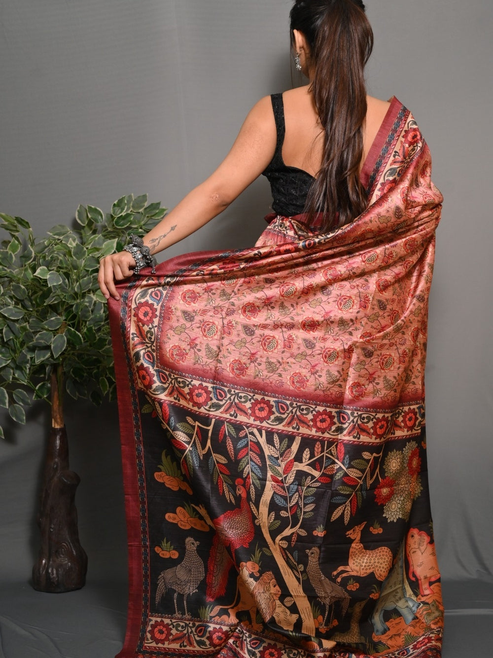 Soft silk saree with digital printed work.