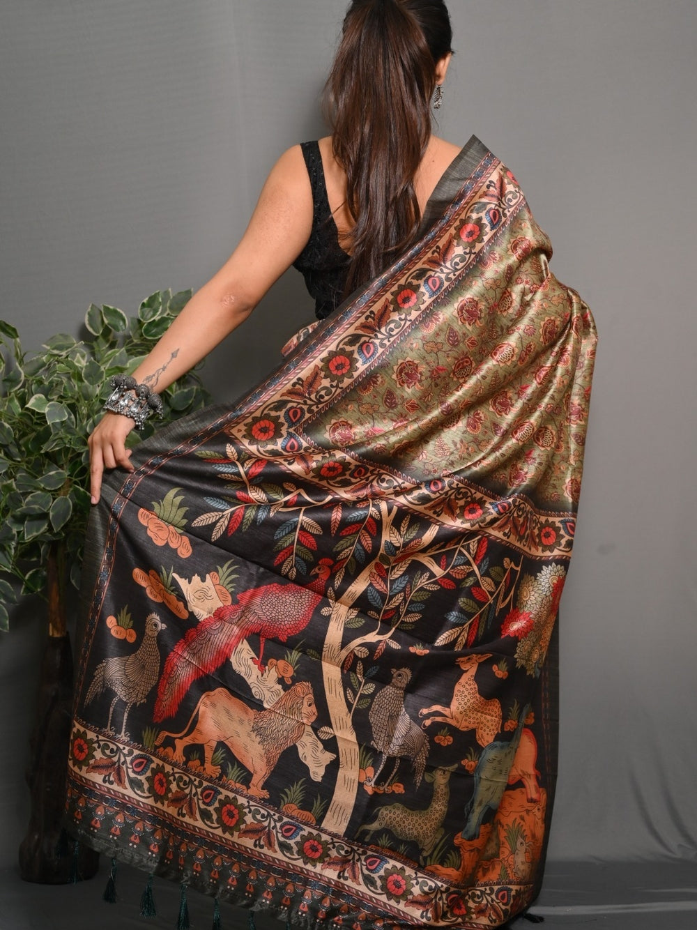 Soft silk saree with digital printed work.