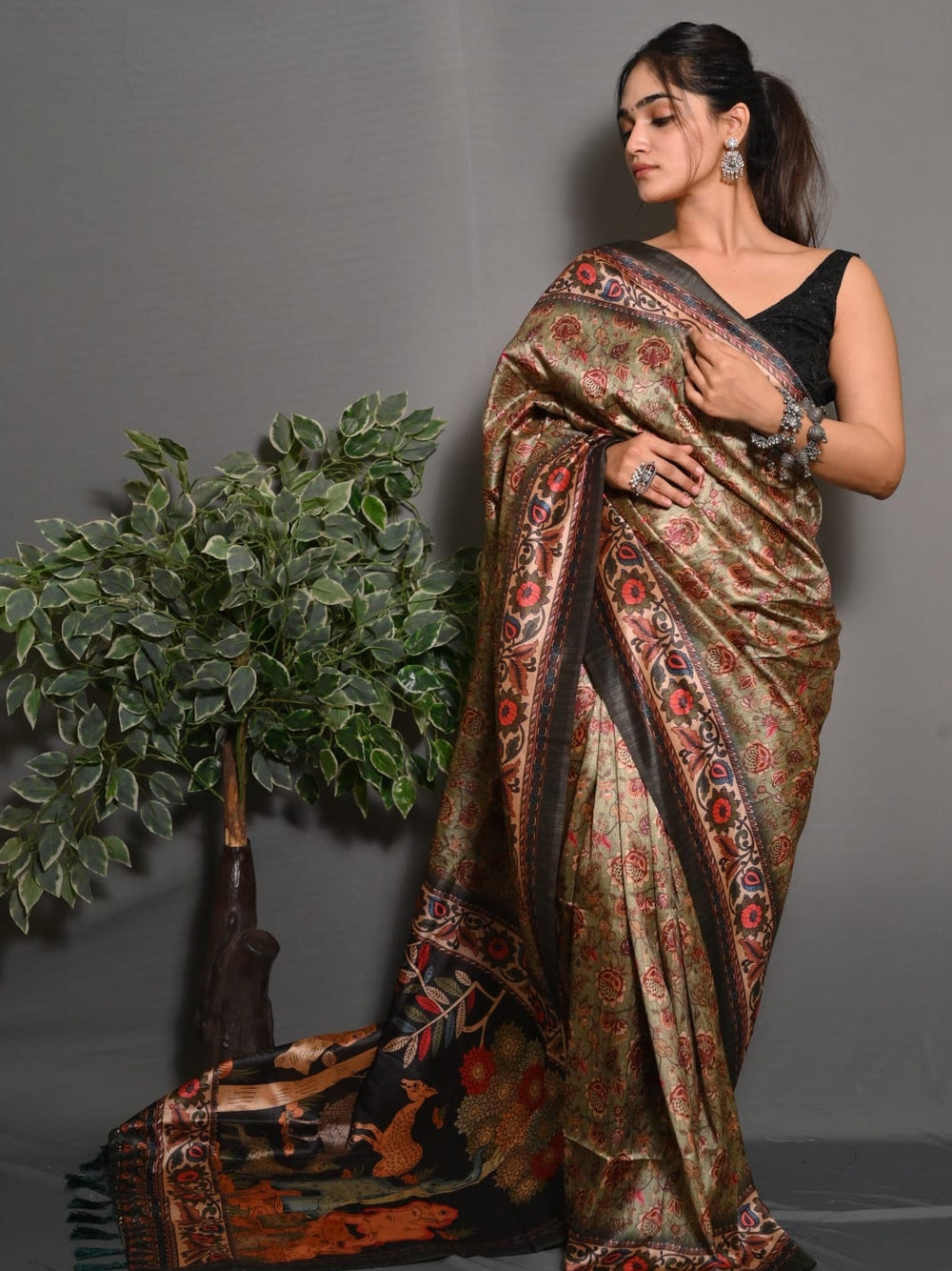 Soft silk saree with digital printed work.