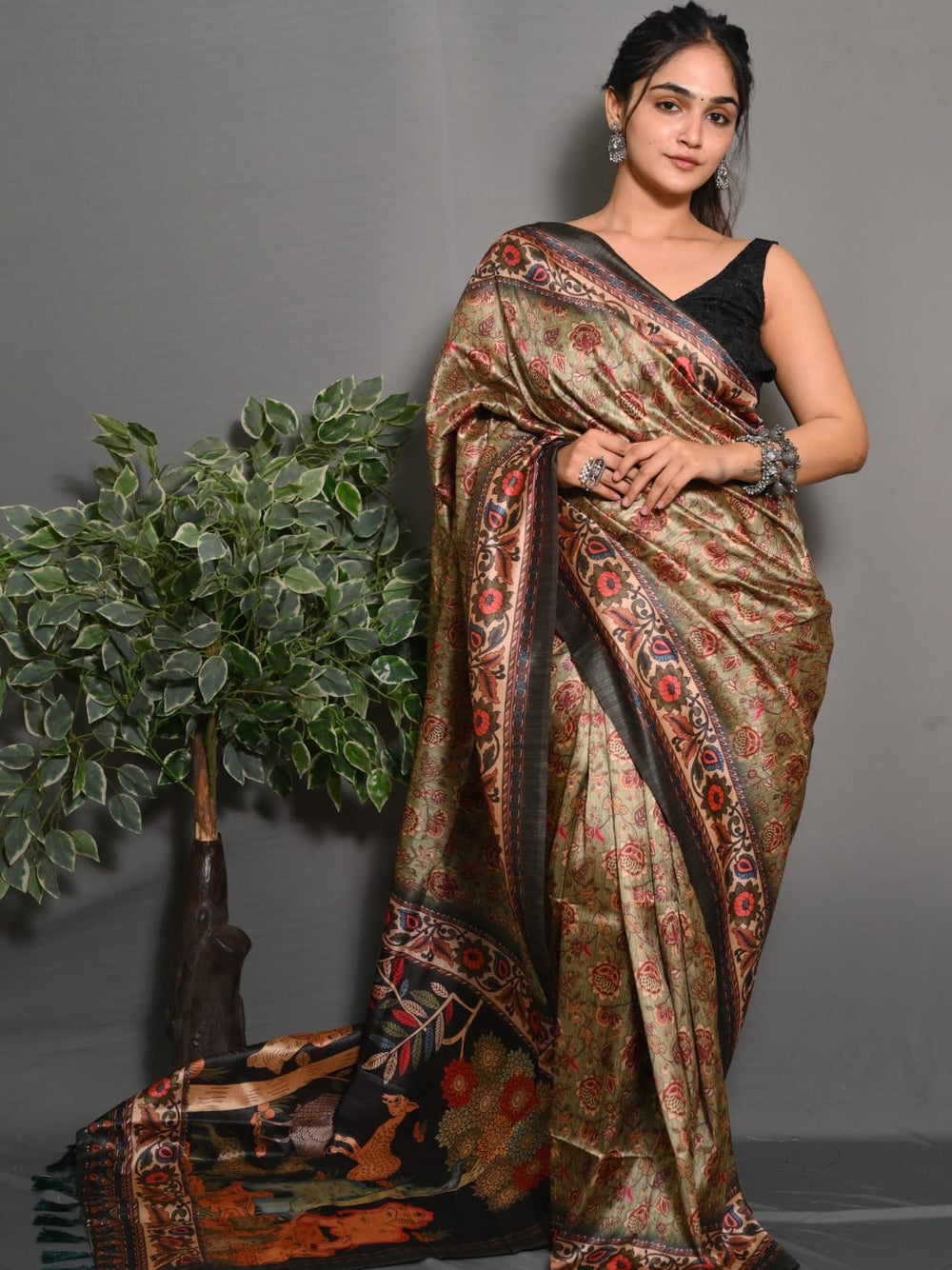 Soft silk saree with digital printed work.