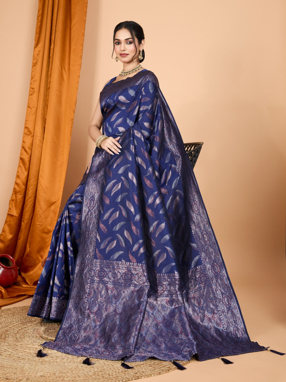 Traditional banarasi silk saree with zari weaving work.