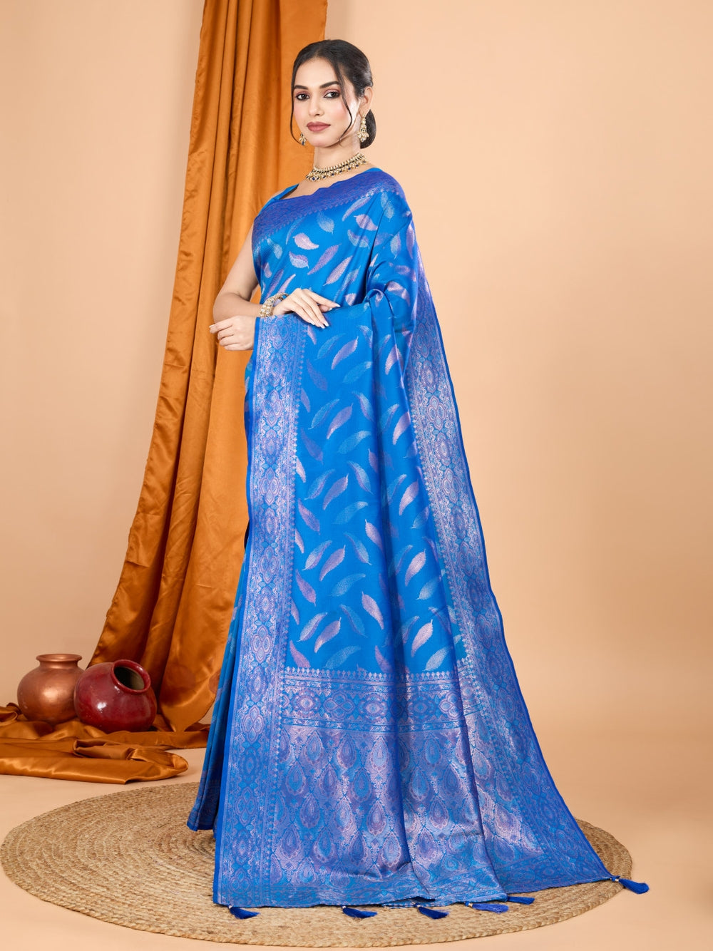 Traditional banarasi silk saree with zari weaving work.