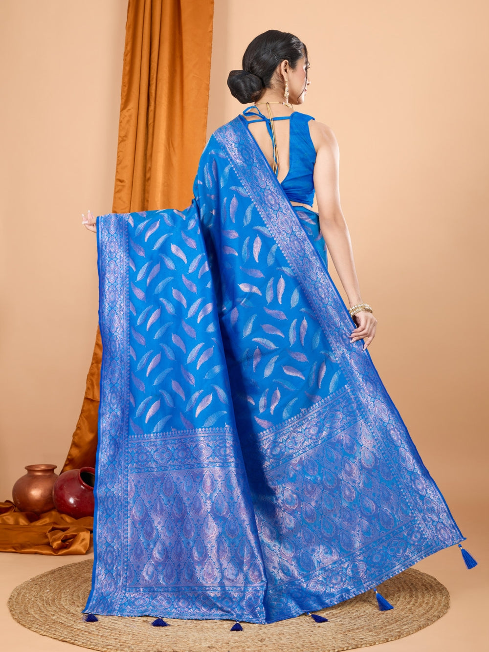 Traditional banarasi silk saree with zari weaving work.