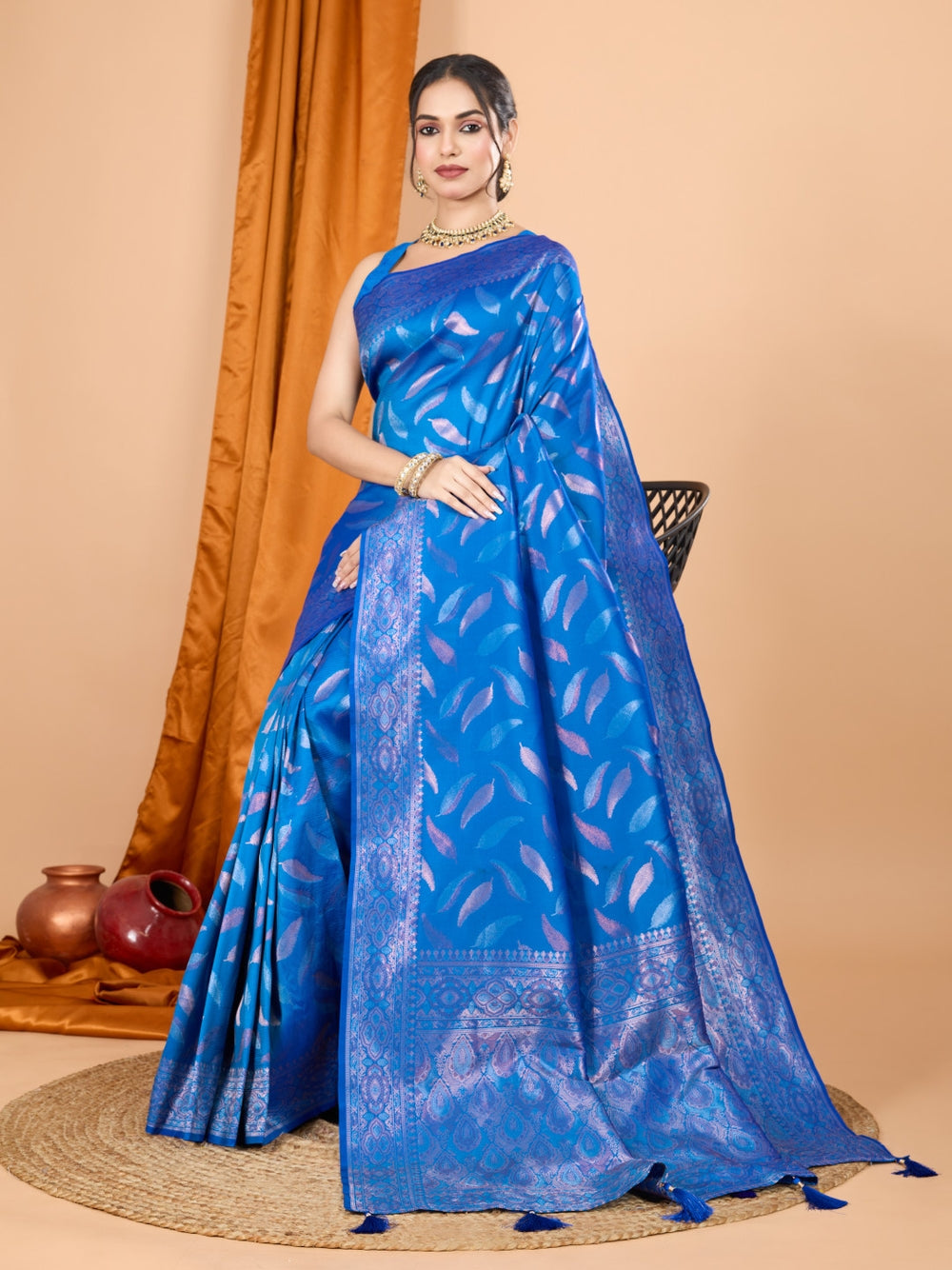 Traditional banarasi silk saree with zari weaving work.