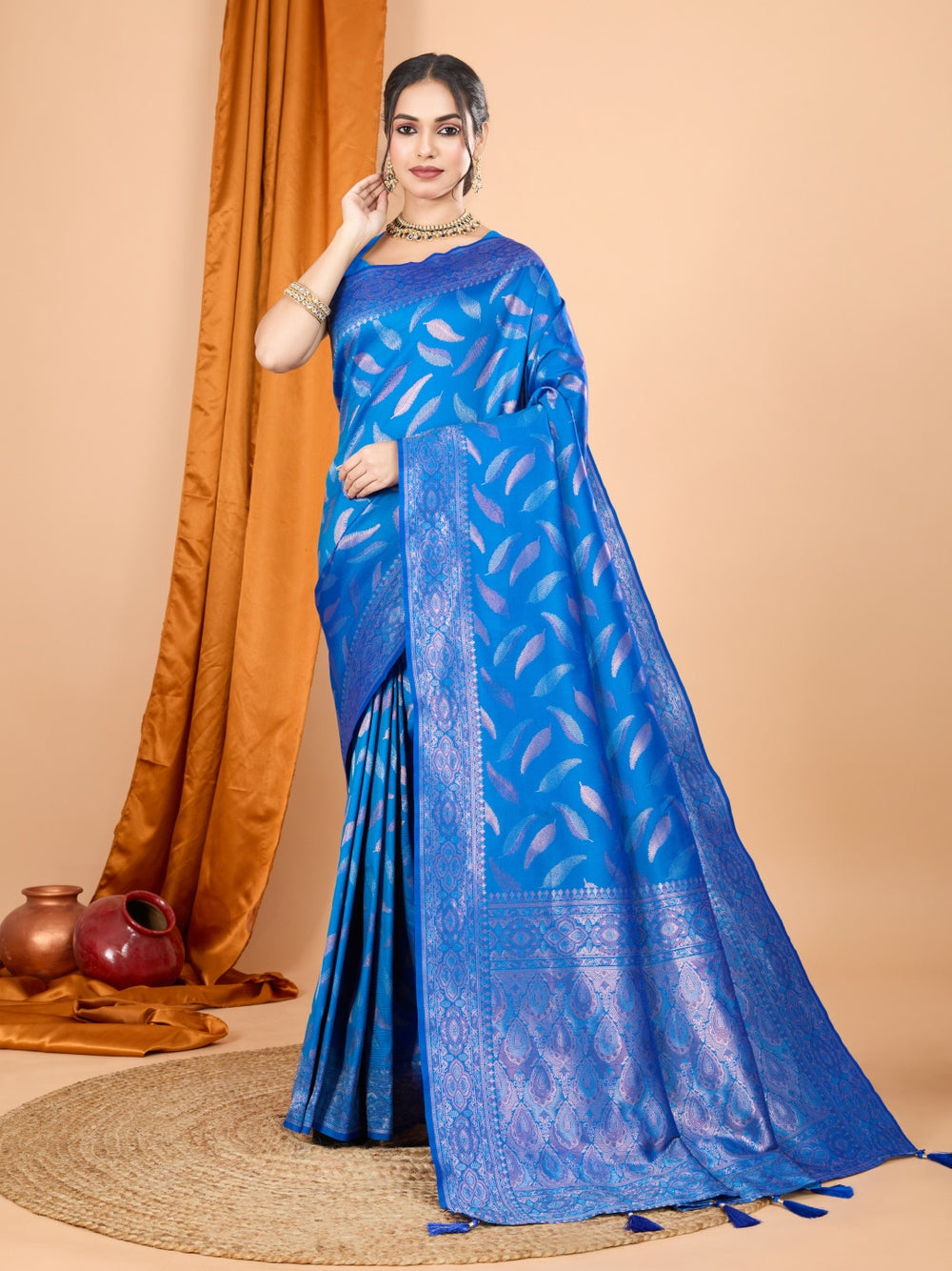 Traditional banarasi silk saree with zari weaving work.