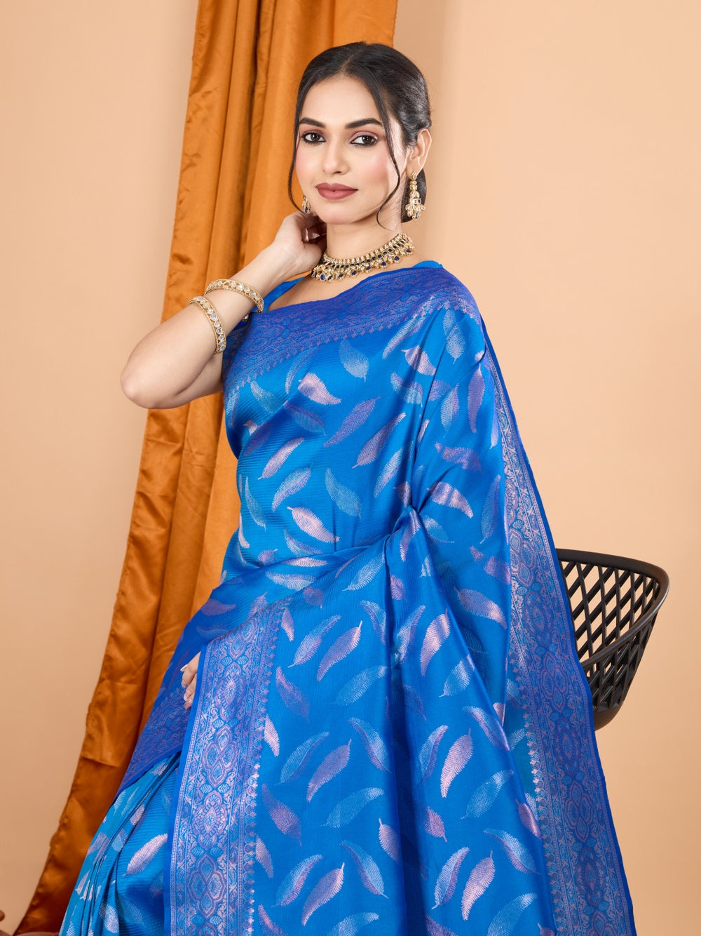 Traditional banarasi silk saree with zari weaving work.