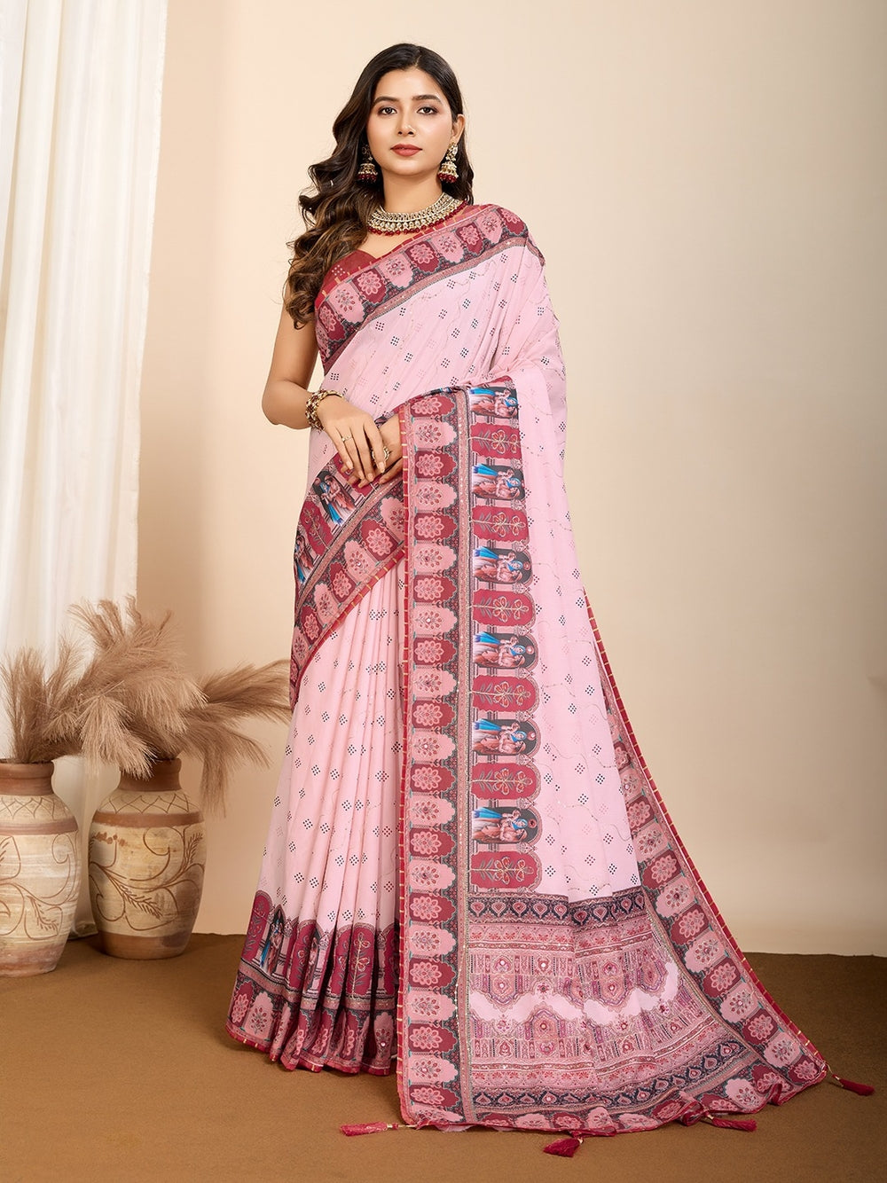 Fancy muslin cotton saree with digital printed work.