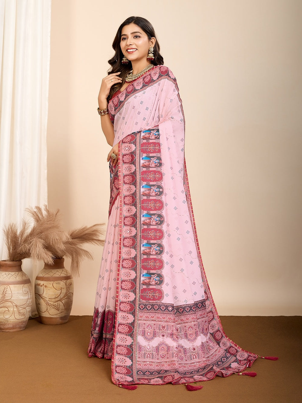 Fancy muslin cotton saree with digital printed work.