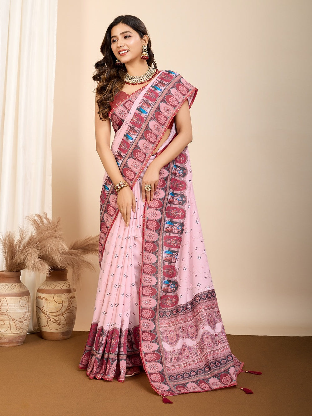 Fancy muslin cotton saree with digital printed work.