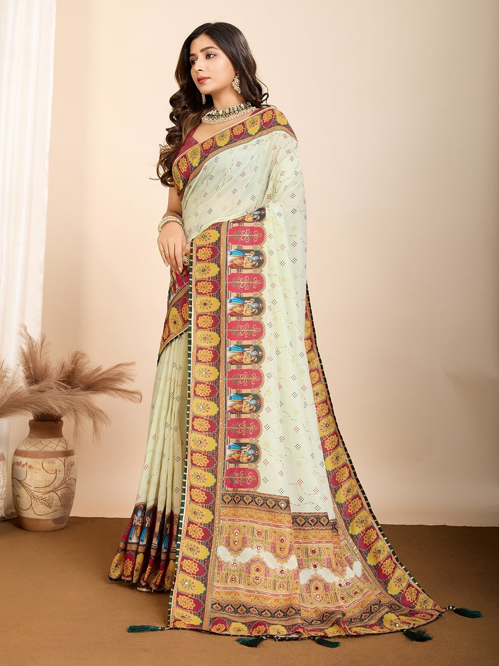 Fancy muslin cotton saree with digital printed work.