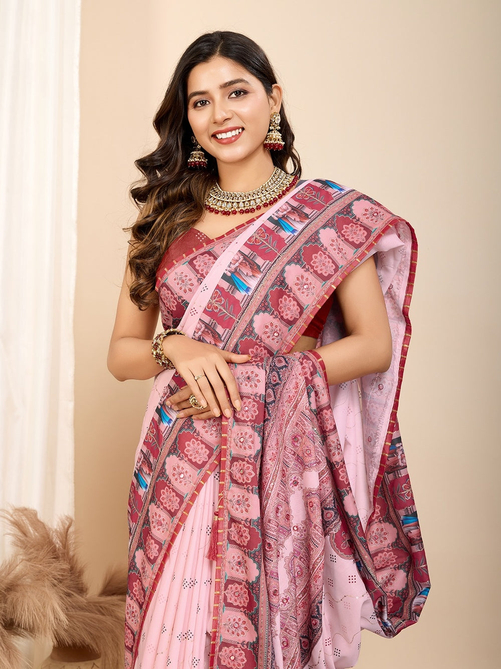 Fancy muslin cotton saree with digital printed work.
