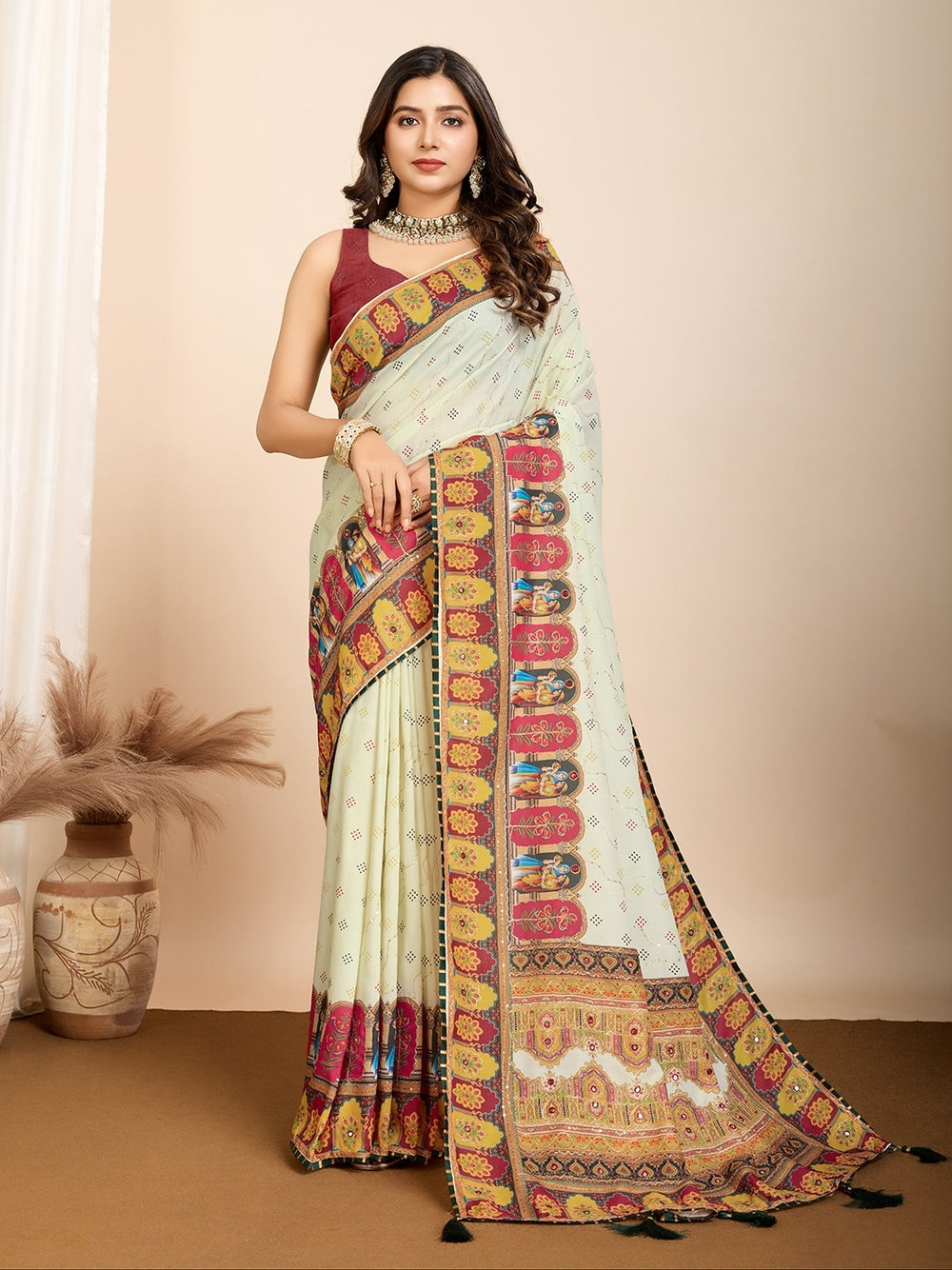 Fancy muslin cotton saree with digital printed work.