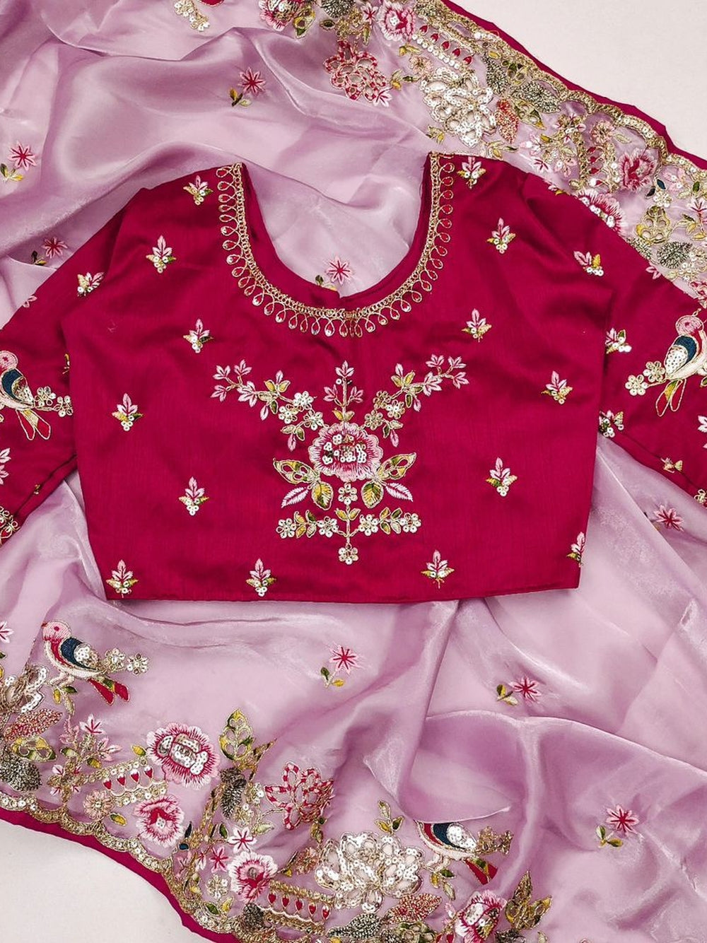 Jimmy choo saree with thread work and sequence work with Ready made blouse.