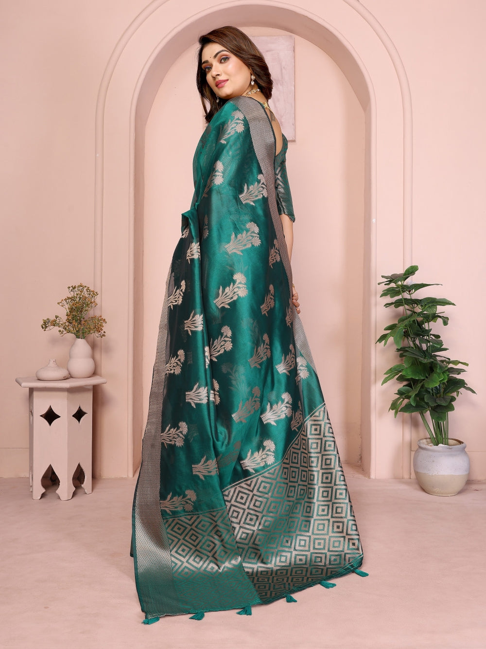 Fancy organza silk banarasi saree with zari weaving work.