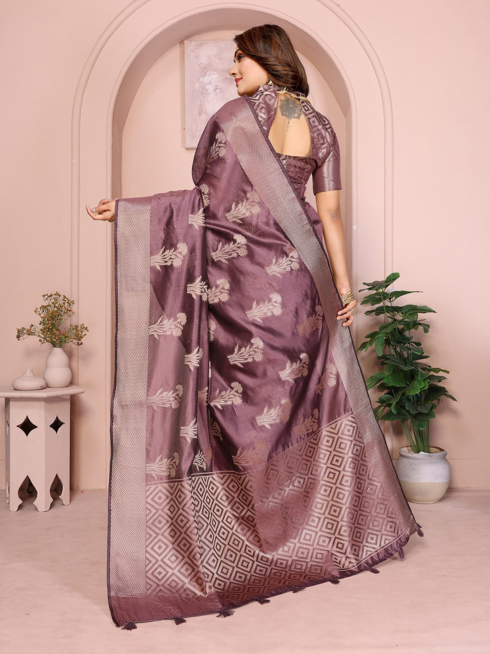 Fancy organza silk banarasi saree with zari weaving work.