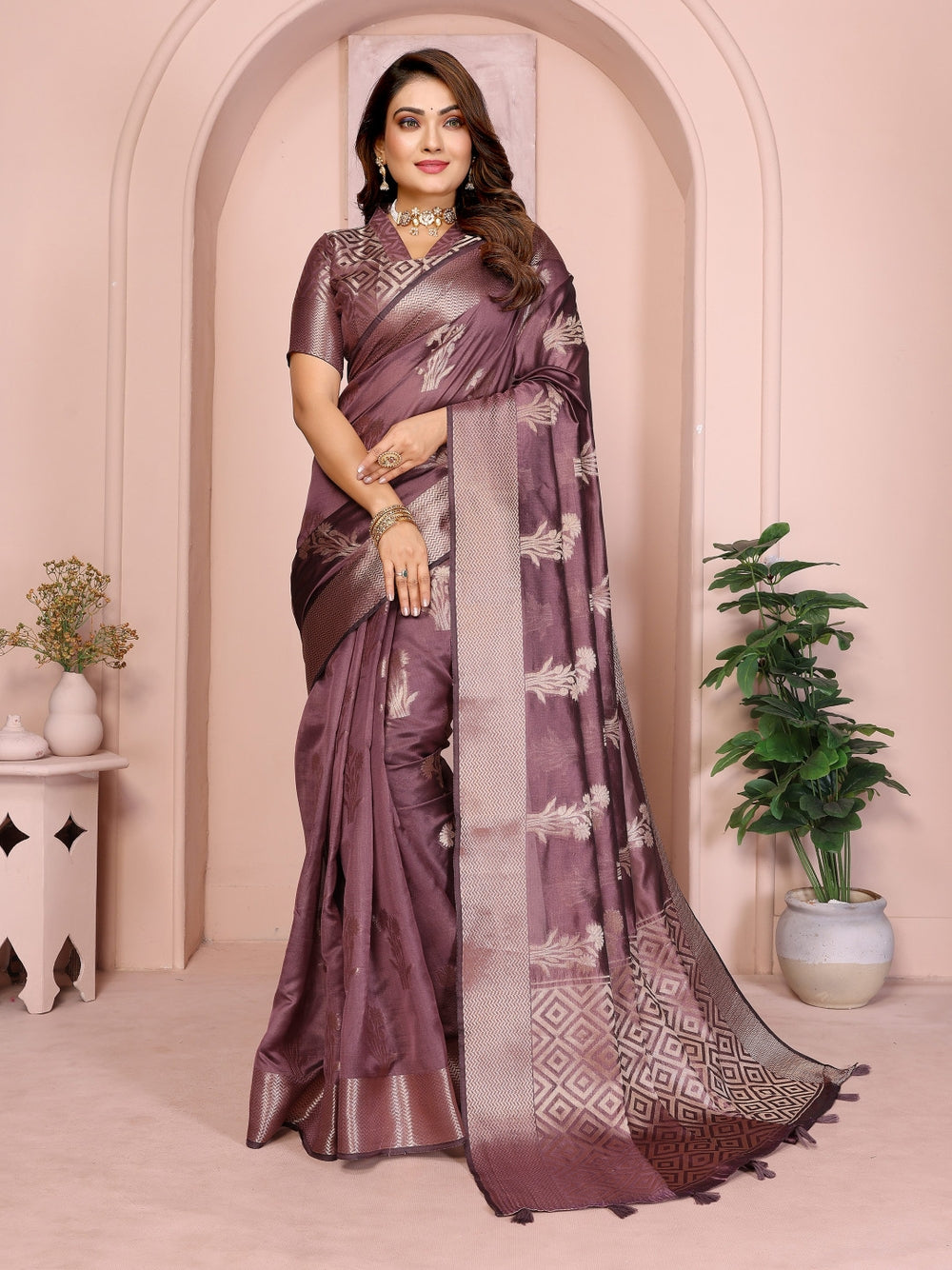 Fancy organza silk banarasi saree with zari weaving work.