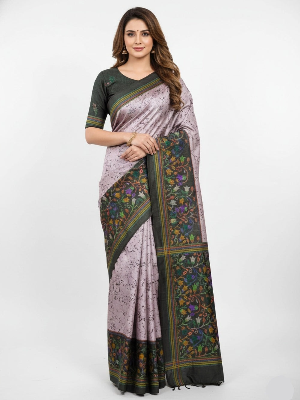 Tussar silk saree with digital printed work