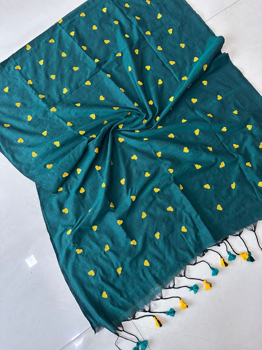 Khadi cotton saree with beautiful heart embroidery work.