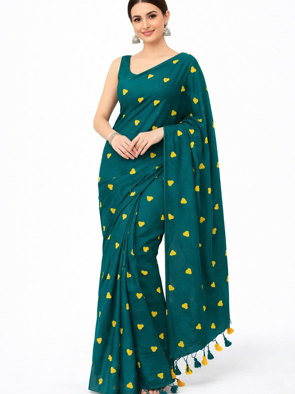 Khadi cotton saree with beautiful heart embroidery work.