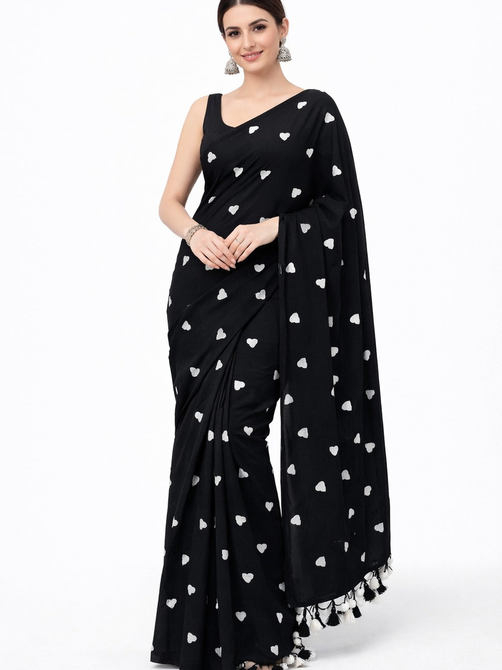 Khadi cotton saree with beautiful heart embroidery work.